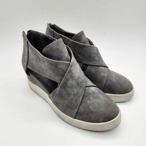 Gray Criss Cross Wedge Booties Sneakers Women's Size 7‎ Hidden Heel Zip Casual